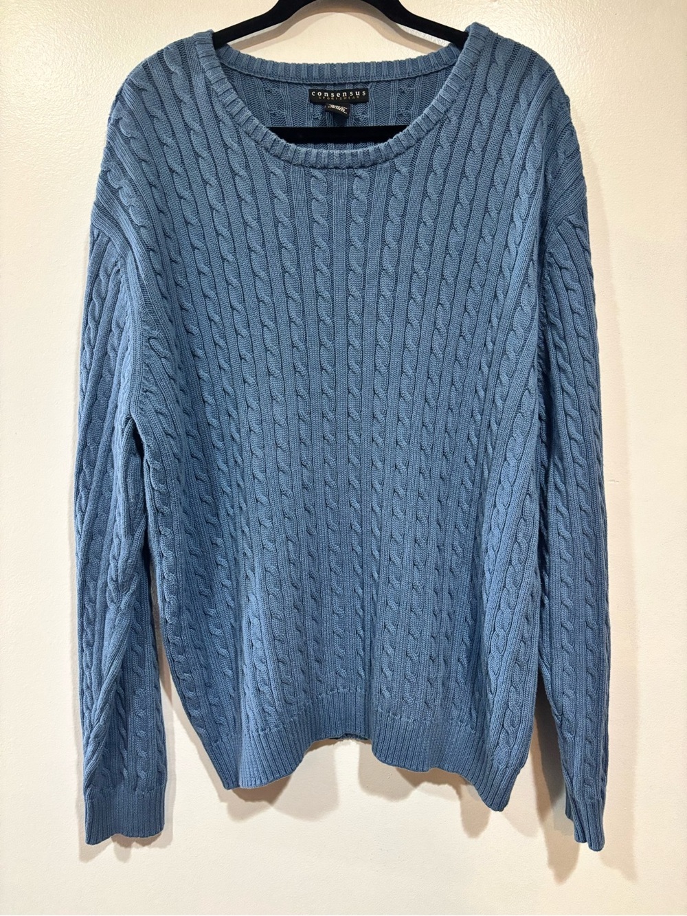 Consensus Sportswear Vintage 90s Cable Knit Crewneck Sweater Blue Men XL